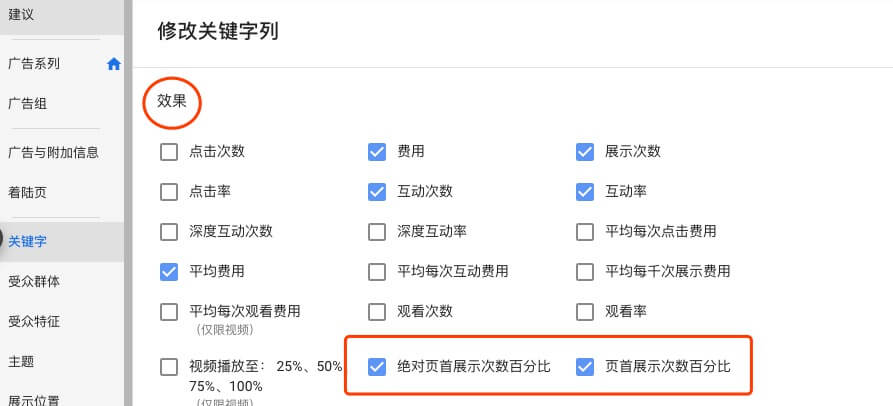 谷歌关键词指标