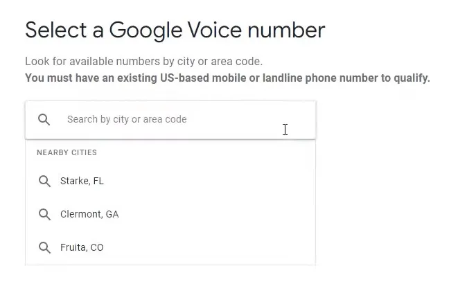 选择Google voice号码