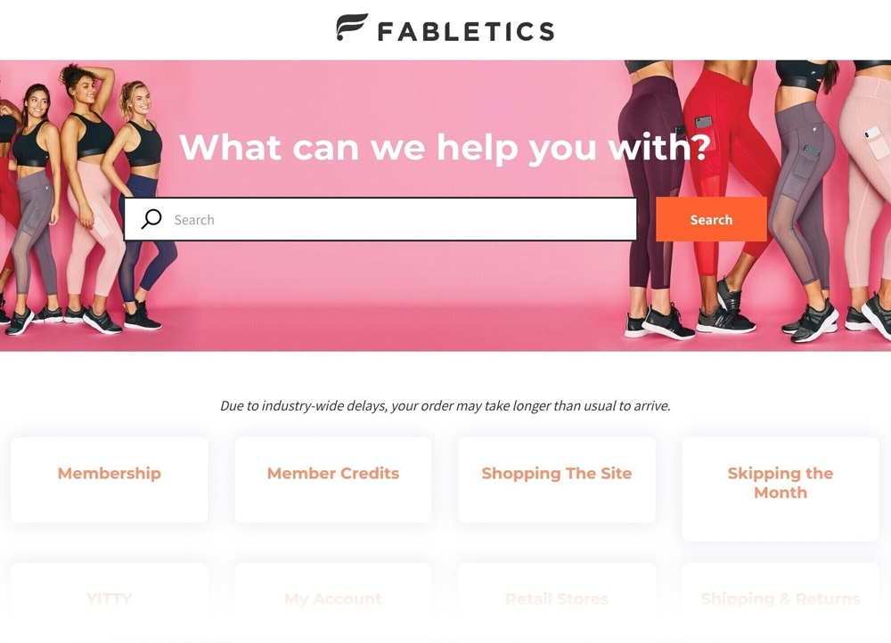 Fabletics的FAQ页面