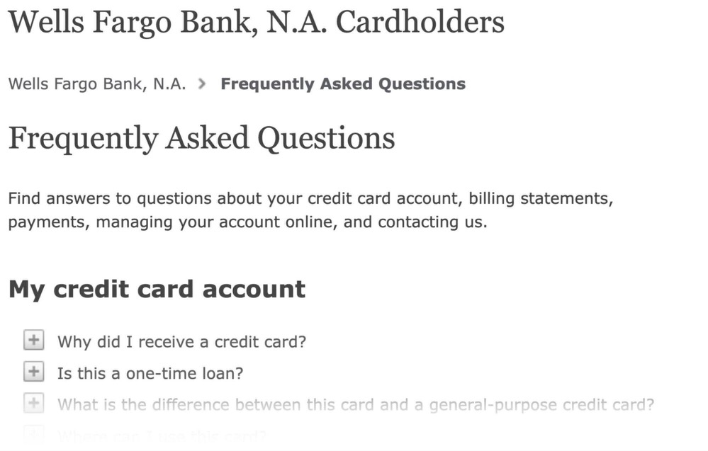 Wells Fargo的FAQ页面