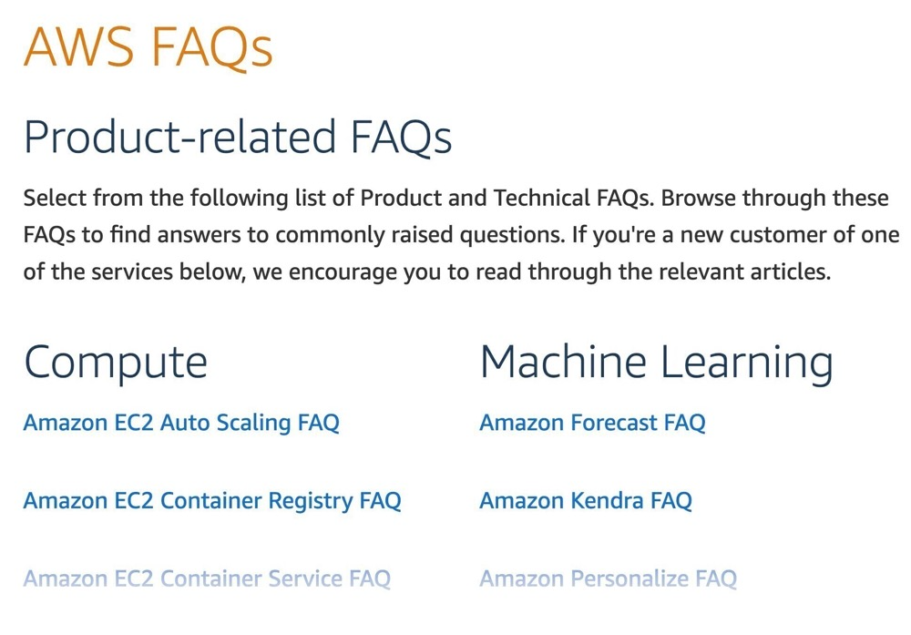亚马逊服务 FAQ页面