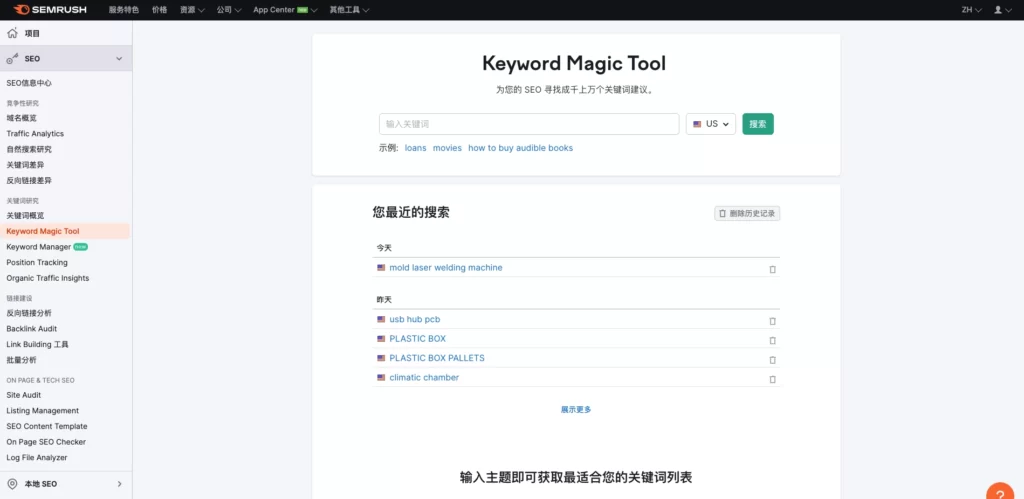 SEMRush的Keyword Magic Tool