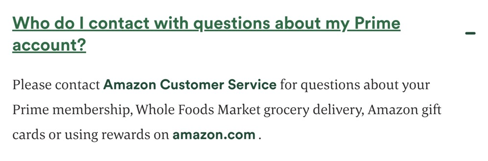 Whole Foods的FAQ页面