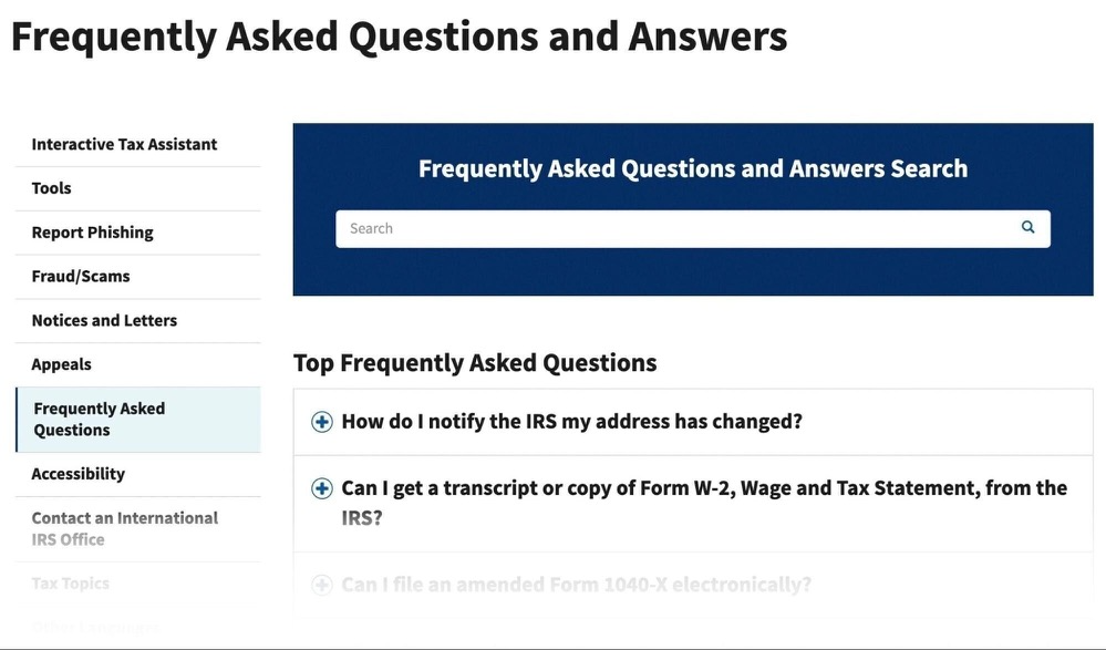 美国国税局FAQ页面