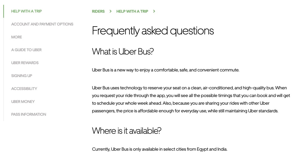 uber FAQ页面