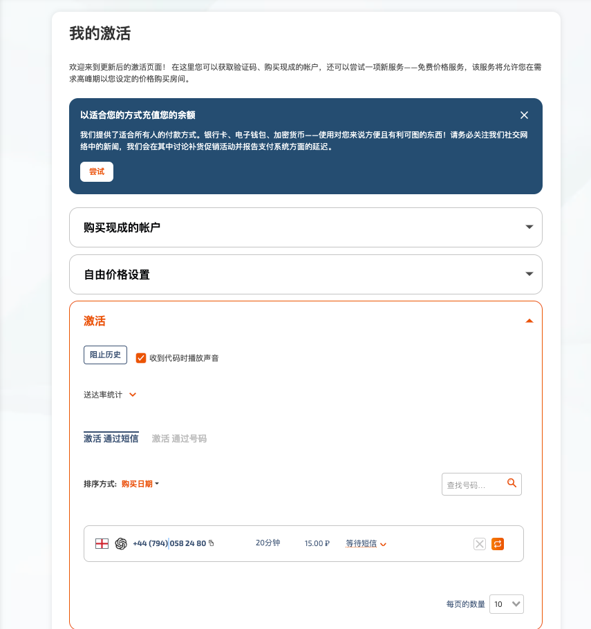 chatGPT注册：sms activate激活页面